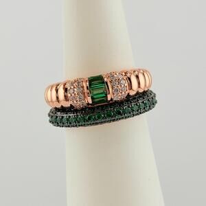 Bomb Party May 2pc Ring Size 9 “Evergreen” Lab Created Emerald on Rose Gold